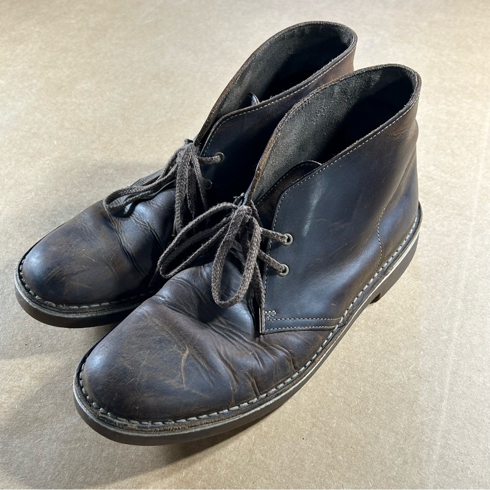 Clarks Bushacre Chukka Desert Boots Brown Leather Men's Shoes Size 10